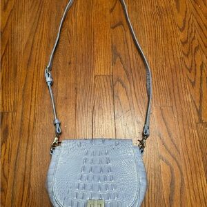 Brahmin Mini Sonny Leather Shoulder Crossbody Bag Purse Light Blue Croc Print